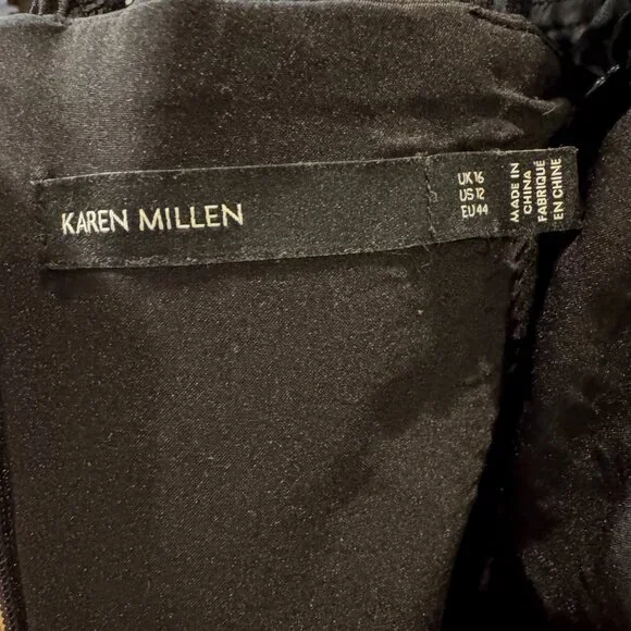 Karen Millen Collared Lace Little Black Dress Women's Size 12 - Picture 7 of 8